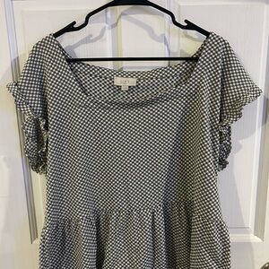 LOFT Grey and White Gingham Women's Top